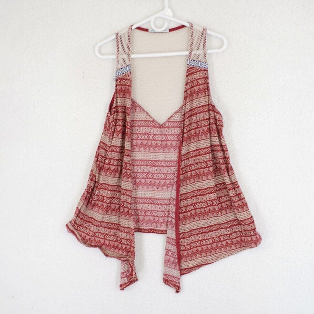 Maurices Open Top Polyester Spanex And Mesh Pink Atzec Large‎ Blouse Bohemian